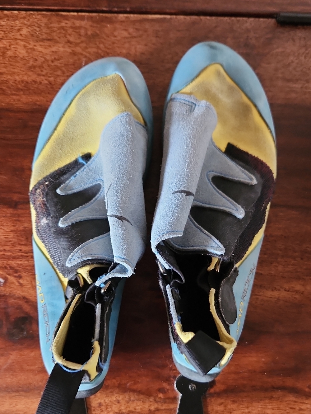 Blue and Yellow Madrock Climbing Shoes - Science Friction Sz 5